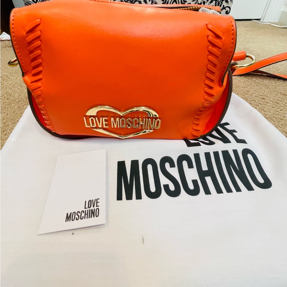 Love Moschino Bright Orange Heart Plaque Crossbody Bag